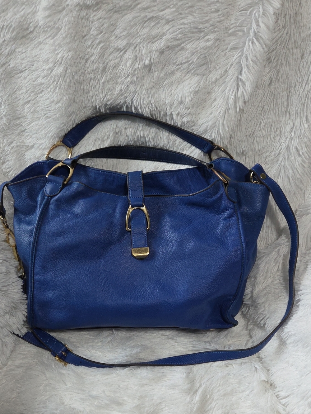 Classic GILI COLBOLT Blue Leather Shoulder Bag with  SATCHEL HANDLES AS WELL